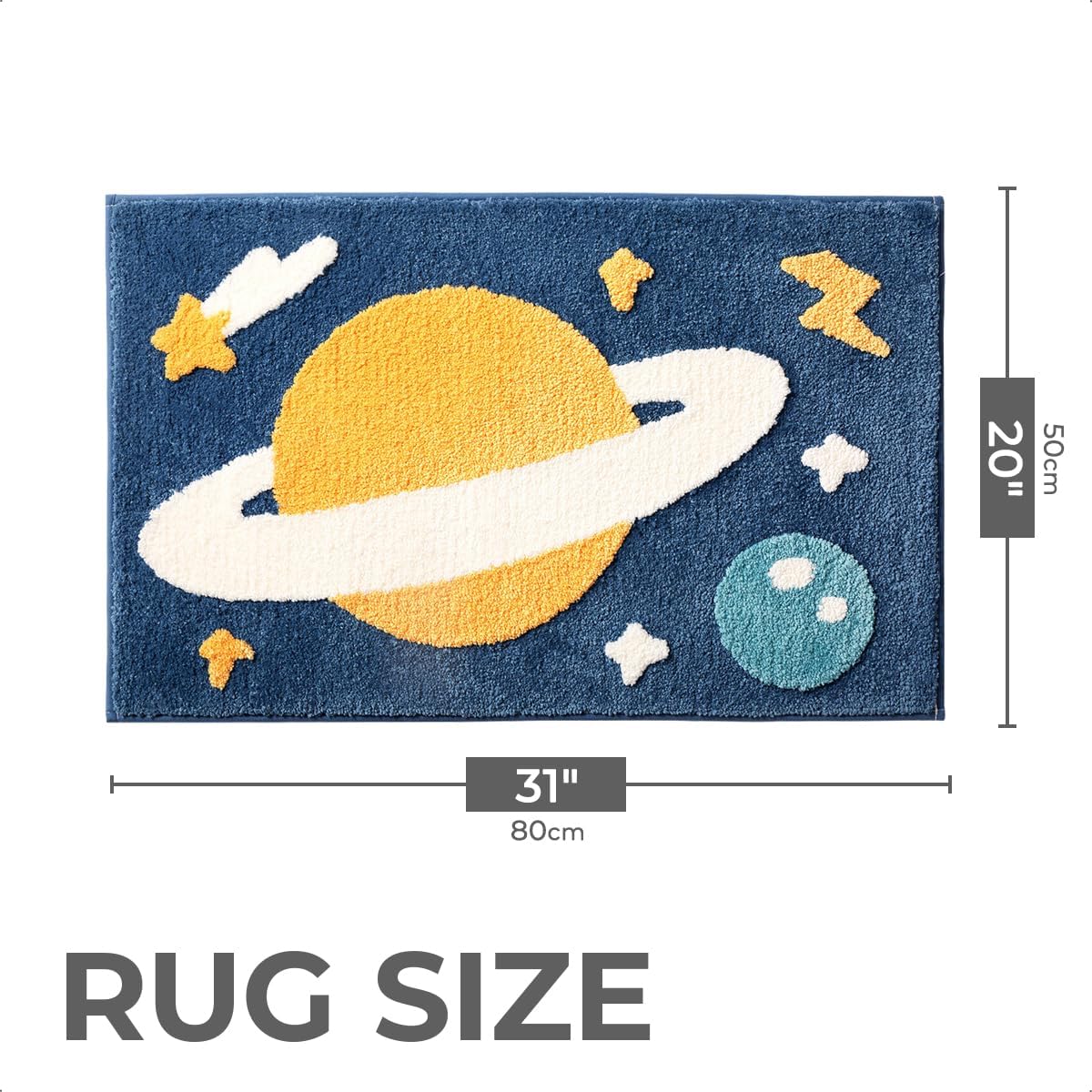 Bath Rug Cute Space Bathroom Rug Mat for Bathroom, Soft Microfiber Rug Water Absorbent Bath Mat fot Kids, Bedroom, Kitchen, Dinning, Non Skid Machine Washable Funny Rug (Planet, 20x31)