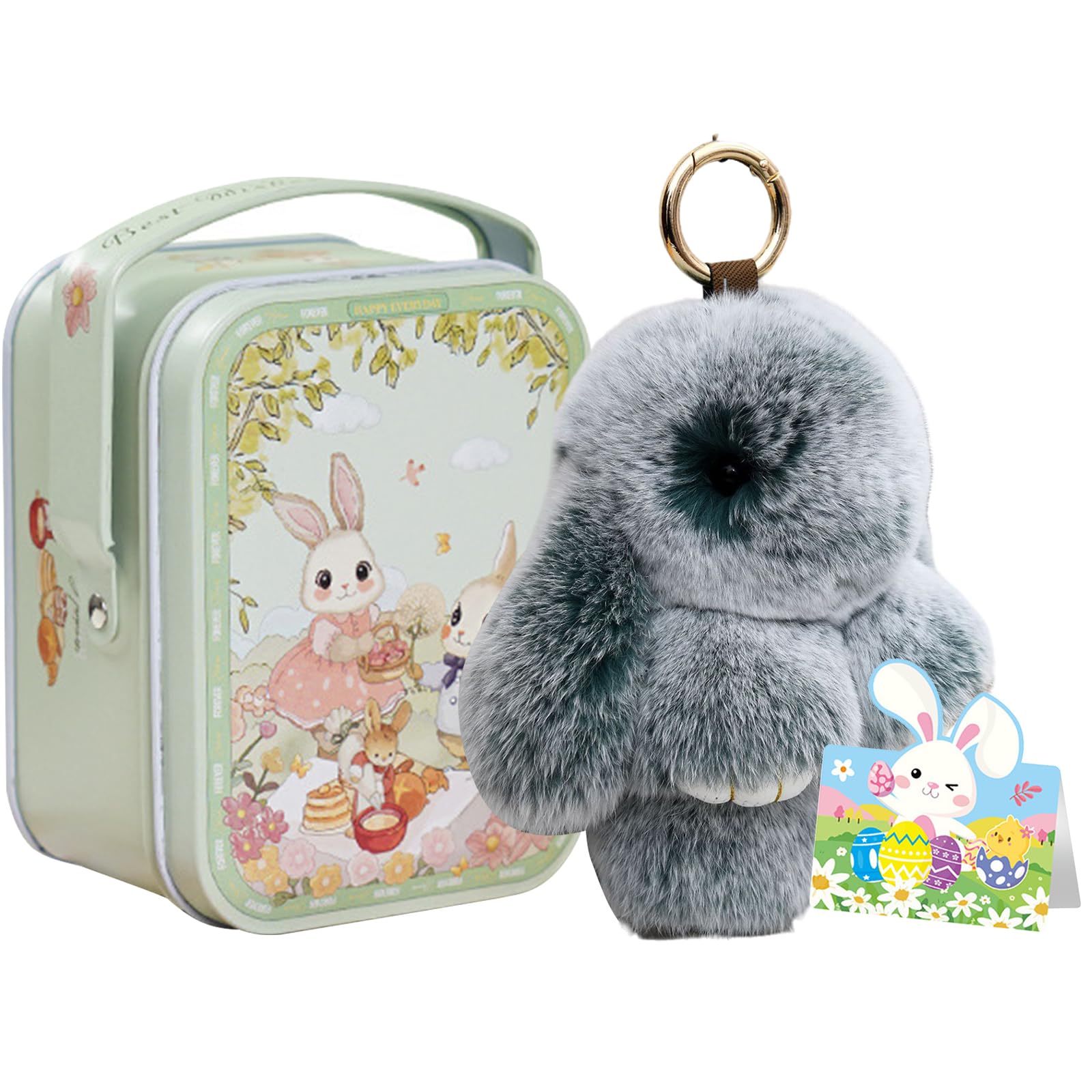 GETBSTOOP Fluffy Bunny Lulu Keychain, Handmade Soft Bunny PomPom Charms with Exquisite Box, Cute Rabbit Key Ring Charm for Handbag, Gift for Women, Girls, Easter & Birthday