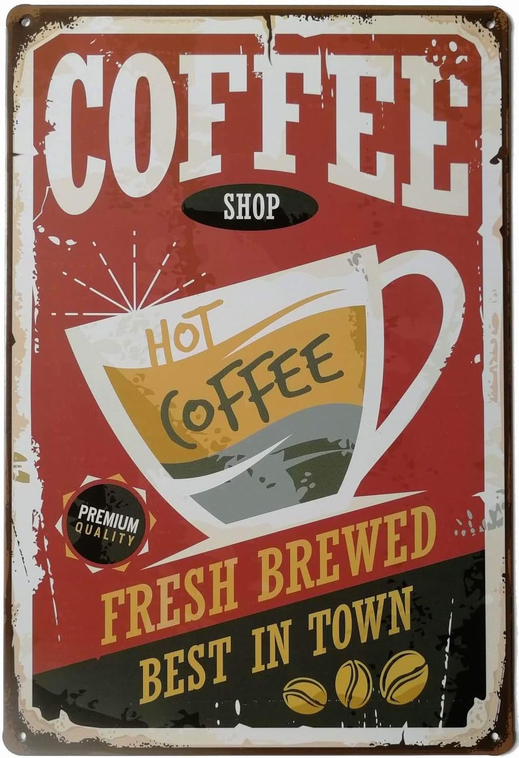 ERLOOD Coffee Shop Hot Coffee Vintage Metal Tin Sign Poster Home Plaque Poster Wall Art Pub Bar Decor 12 X 8