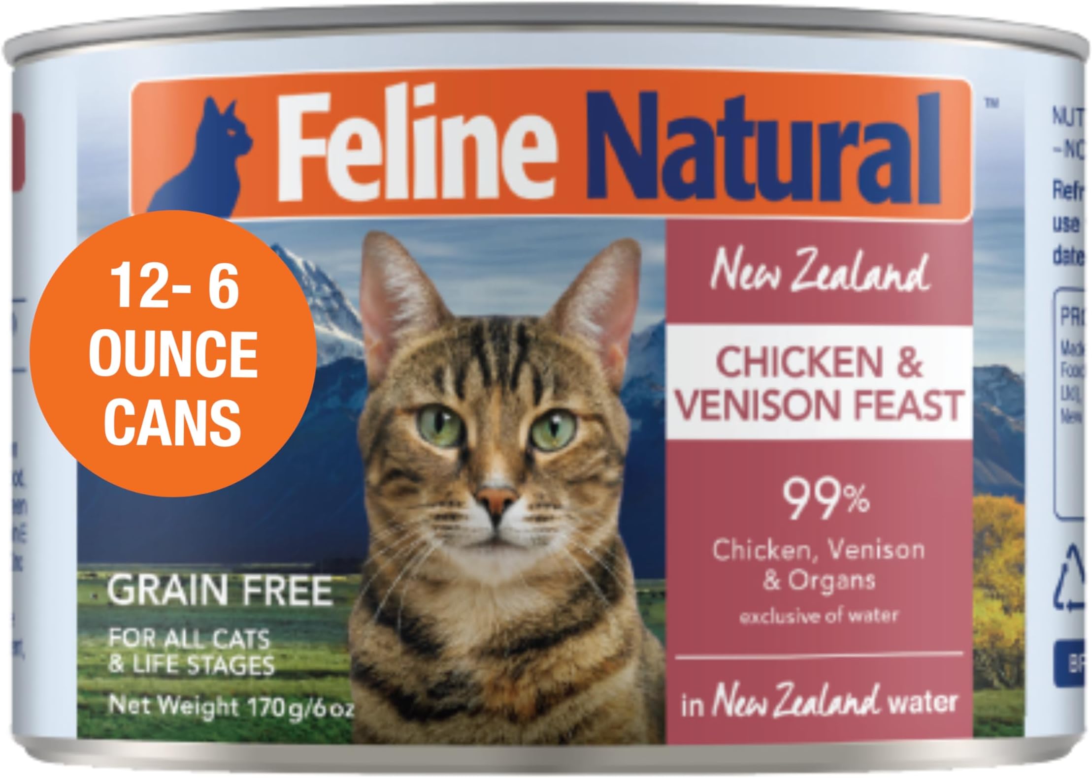 New Zealand Canned Catfood Wet Food, High-Meat, Low-Carb, & Grain Free Cat Food Wet, Chicken & Venison Feast, 6 oz, Pack of 12
