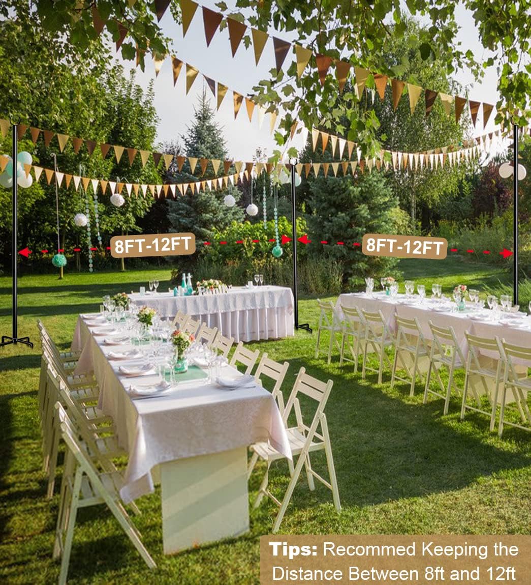 10ft String Light Poles for Outdoors, Outside Light Poles with 5-Prong Base, Suit for Garden, Backyard, Patio, Outdoor Lighting, Matte Black, 2 Packs