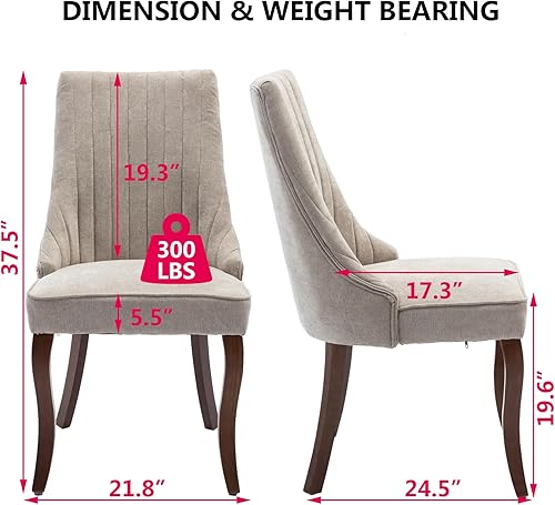 Miniatura 2 de Aoowow Juego de 2 sillas de comedor tapizadas de lino, sillas de comedor copetudas con canal de granja, sillas de comedor modernas de mediados de