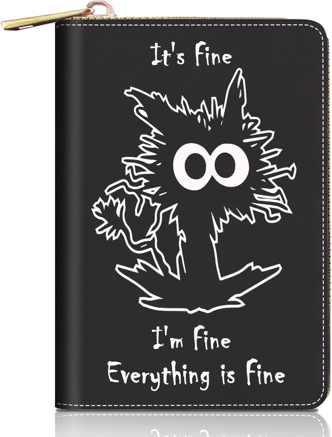 Credit Card Holder Wallets for Women, Funny Cat - It's Fine I'm Fine Everything is Fine Design RFID Blocking Small Leather Card Case Wallet Zipper Accordion Wallets