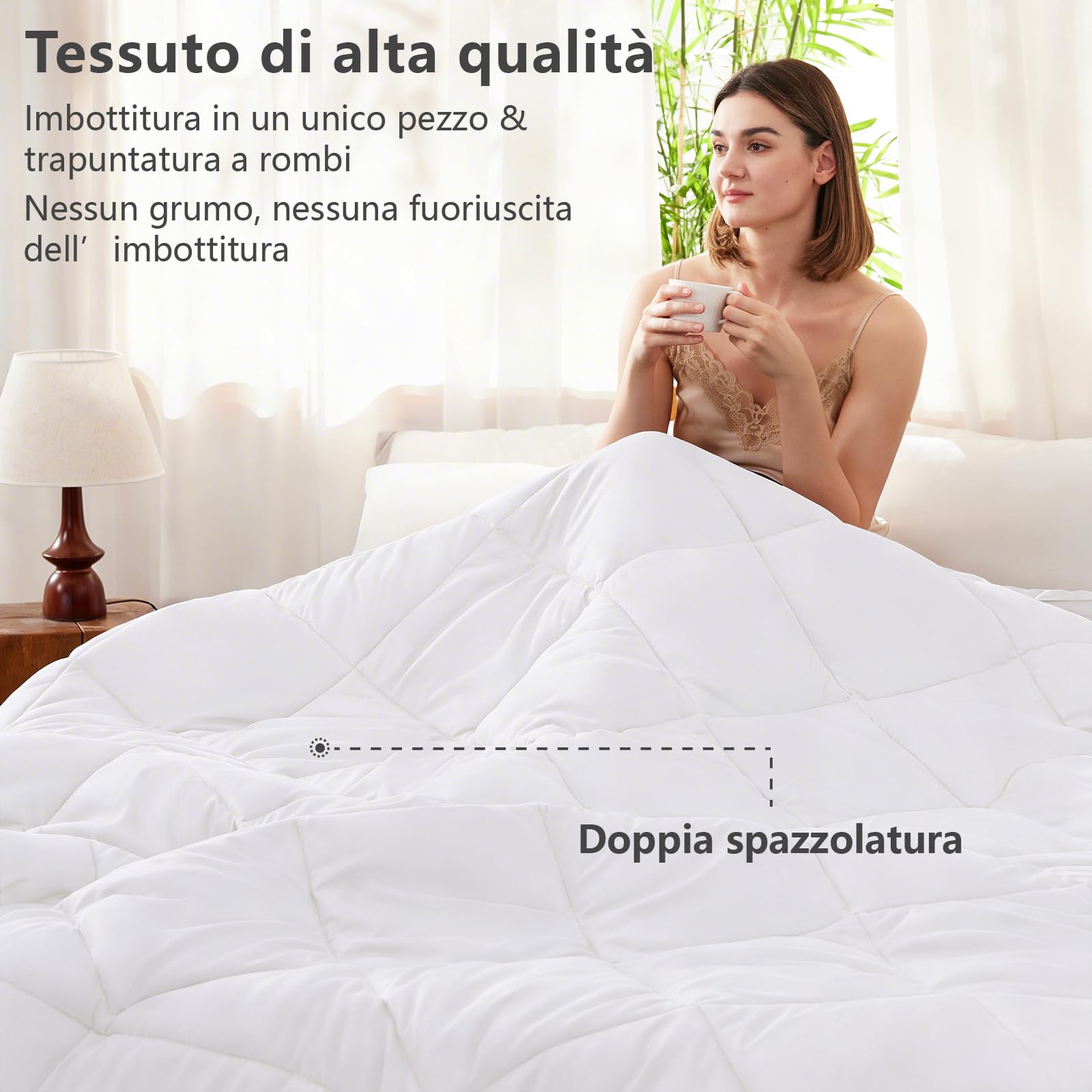 CozyLux Piumone Matrimoniale 220x240 cm per 4 Stagioni, Trapunta Invernale 220 x 240, Piumone Letto in Microfibra 300 g/m², Morbido, Caldo e Traspirante, Lavabile in Lavatrice, 240x220, Bianco