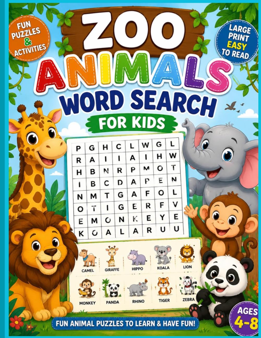 hreiben: Zoo Animals Word Search for Kids