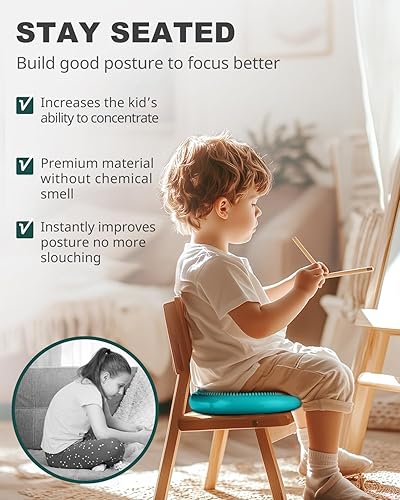 Vista 3 de Trideer Cojín tambaleante con bomba de inflado, asiento para niños sensoriales (varios colores), disco de equilibrio (extra grueso)