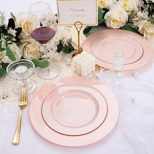 Miniatura 4 de FLOWERCAT 60 platos de plástico rosa, platos rosados resistentes desechables para fiestas, día de la madre, boda, para 30 invitados, incluye 30