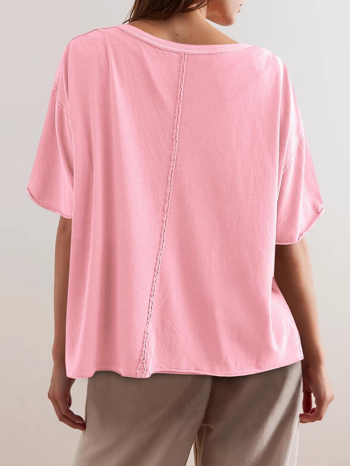 Tankaneo Womens Oversized Tshirts Deep V Neck Short Sleeve Tops Summer Casual Loose Fit Tunic Tee Shirt - Image 3