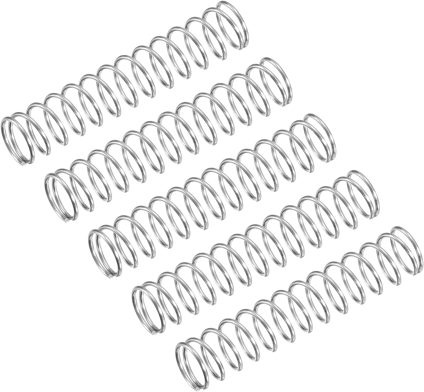 sourcing map Compression Spring, 5Pcs 304 Stainless Steel, 9mm OD, 0.8mm Wire Size, 45mm Free Length, Silver Tone