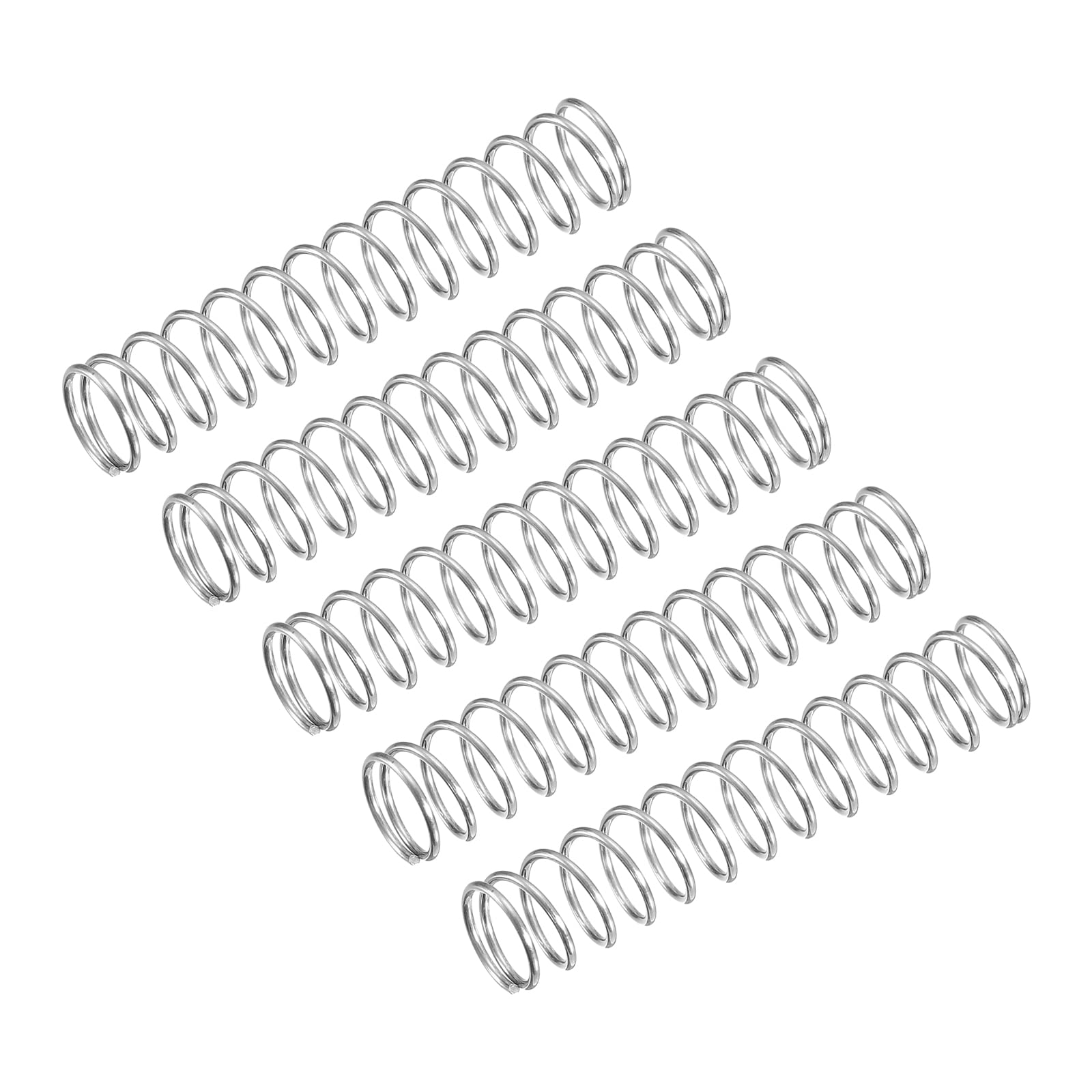 Compression Spring, 5Pcs 304 Stainless Steel, 9mm OD, 0.8mm Wire Size, 45mm Free Length, Silver Tone