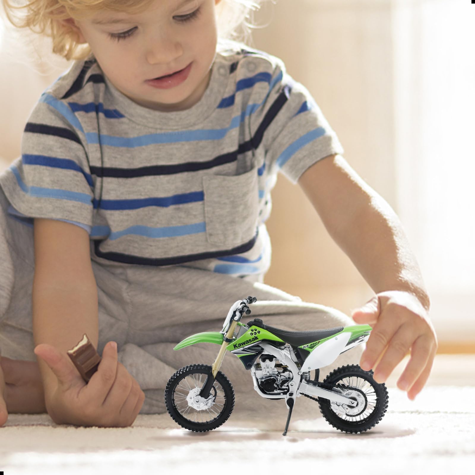 Escala 1:12 Dirtbike Compatible con Kawasaki KX450F Modelo de Moto Mini Supercross Motorcross Moto colección o Regalo para Adultos niño niño (Verde)