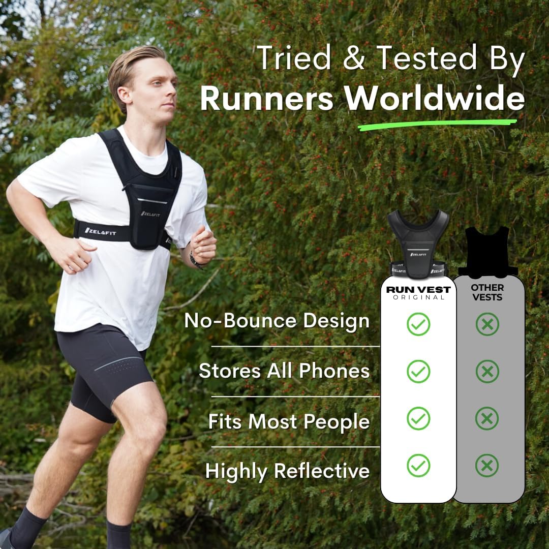 ZelaFit™ Running Phone Holder Vest for Women & Men – Lightweight Running Gear and Everyday Running Essentials – Chest Rig Phone Holder for Running (Black)