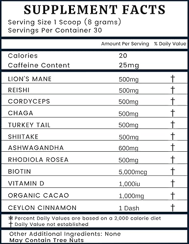 Miniatura 4 de Bebida orgánica vegana adaptogénica de hongos  Mezcla de setas súper de 3,000 mg  Melena de león, Reishi, Chaga, Cordyceps, cola de pavo, Shiitake
