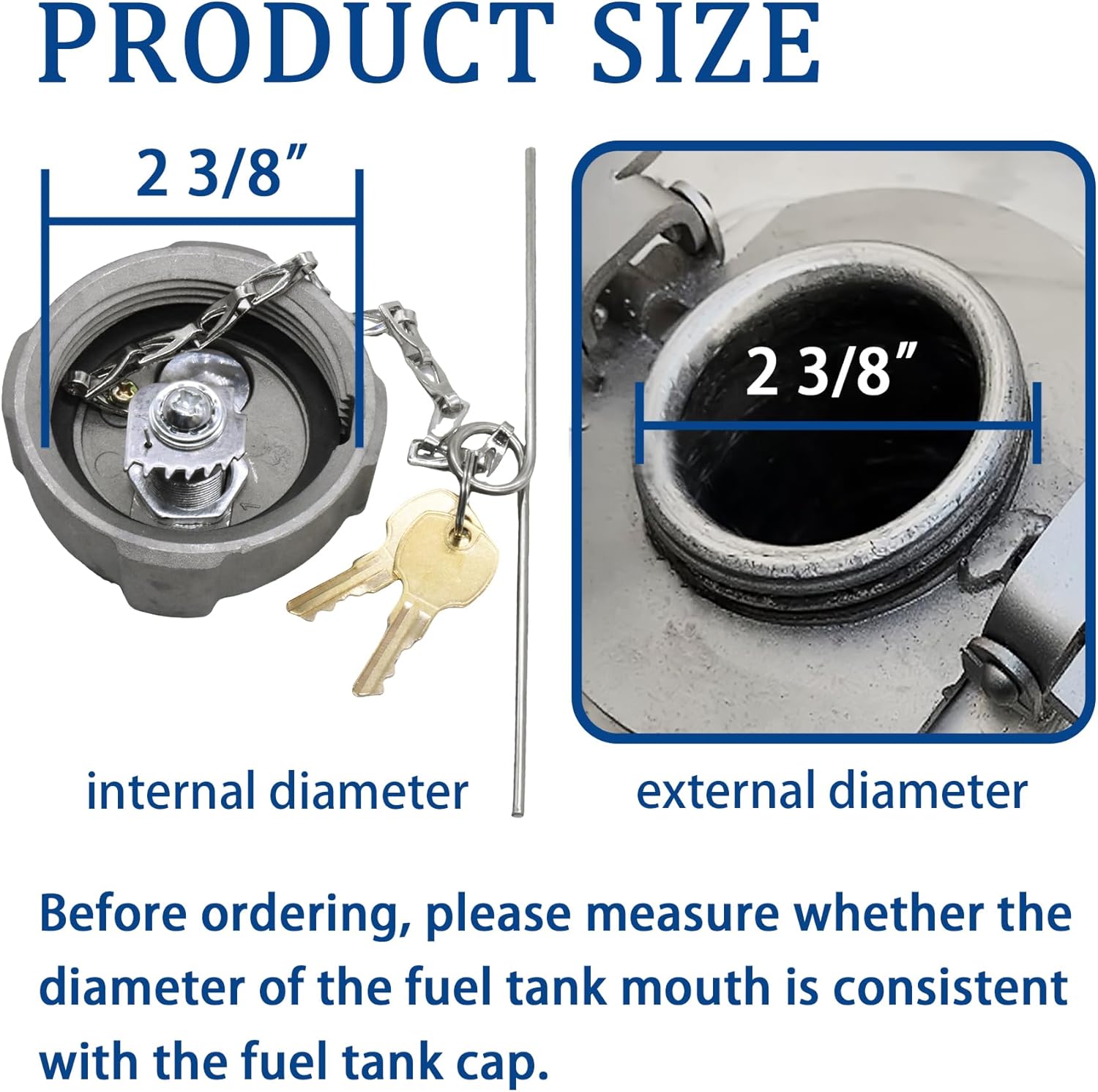 2 3/8" Locking Diesel Fuel Cap Compatible with 2002 and Up Freightliner M2 Small Semi Box Trucks, With Rubber Seal Ring Safety Chain and 2 Keys, Replace# FTA-C-13