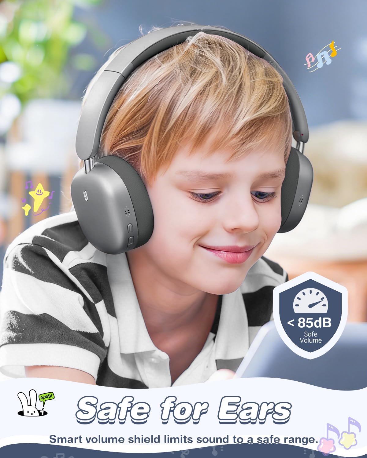 Wentronic Audífonos inalámbricos Bluetooth 5.4 para niños, plegables con modo de cable de 3.5 mm, límite de volumen seguro, tiempo de reproducción de 48 horas, llamadas claras, sonido HD para niños