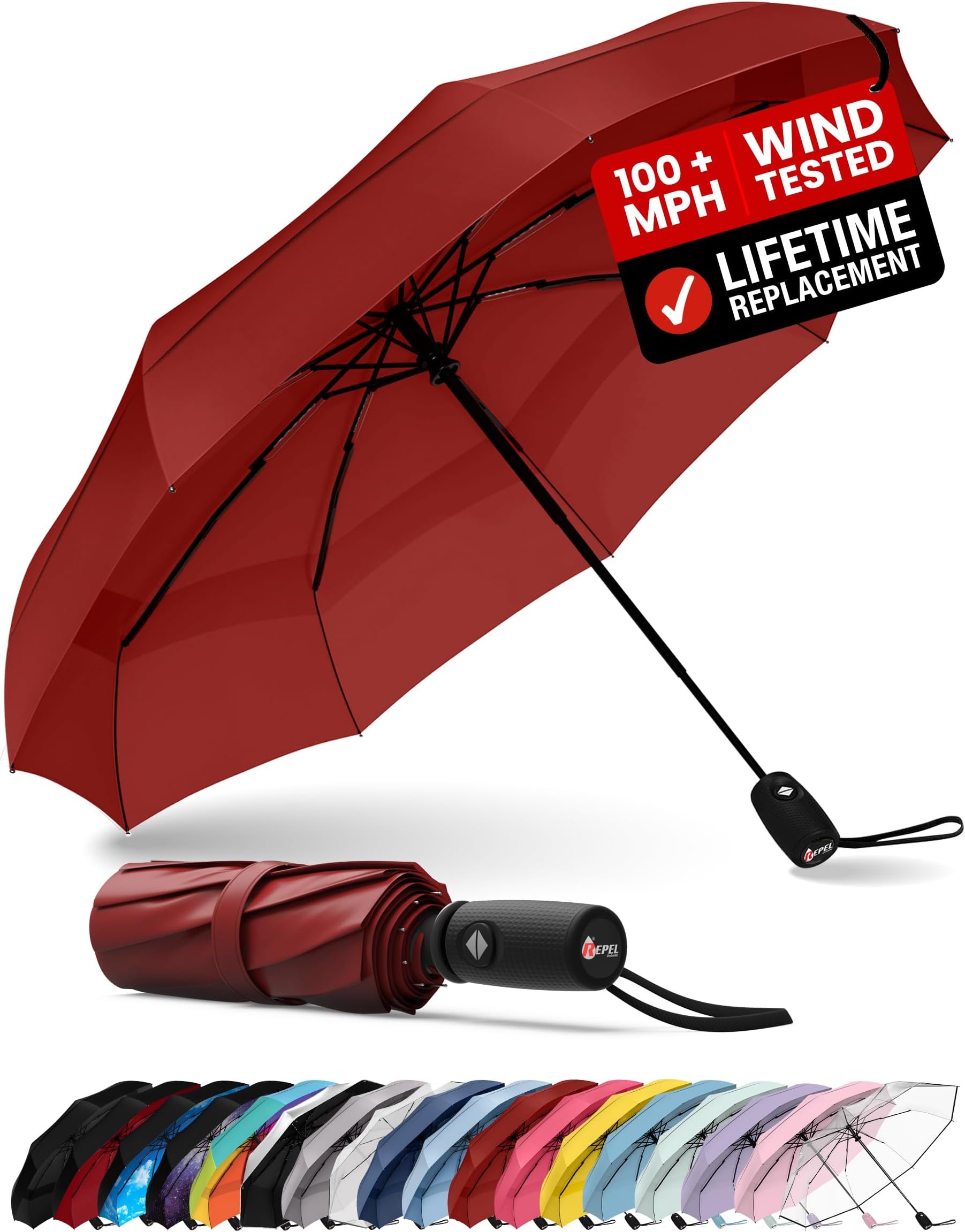 Windproof Travel Umbrellas for Rain - Easy Auto Open Close, Durable & Compact Umbrella, Strong Fiberglass Frame, Waterproof Canopy - Backpack, Purse, Portable Umbrella for Travel