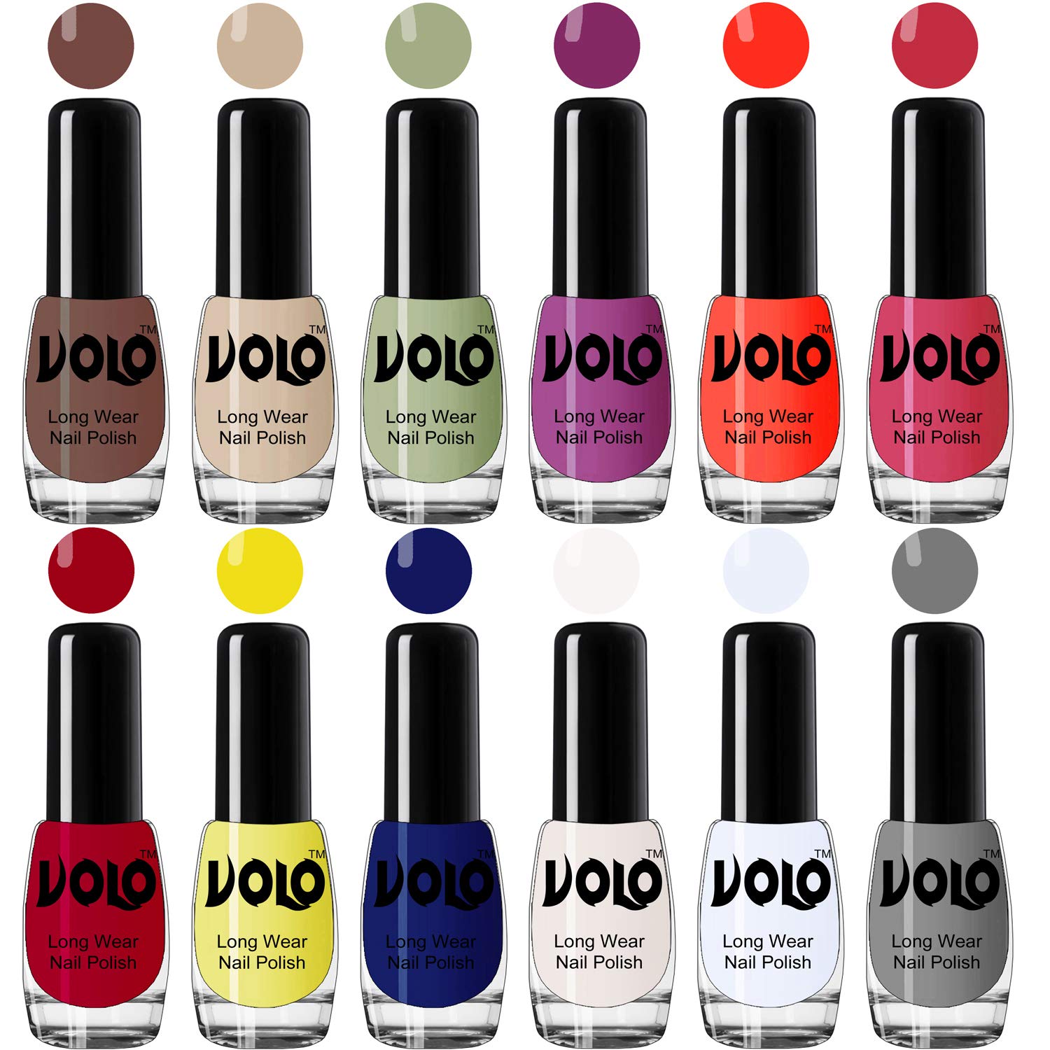 Volo Best Affordable Gloss Nail Polish Combo 12 Pcs Full Year Collection(Dark Nude, Nude, Mint, Plum, Coral, Pink, Red, Yellow, Blue, White, Top Coat, Grey) 60 ML-image-42