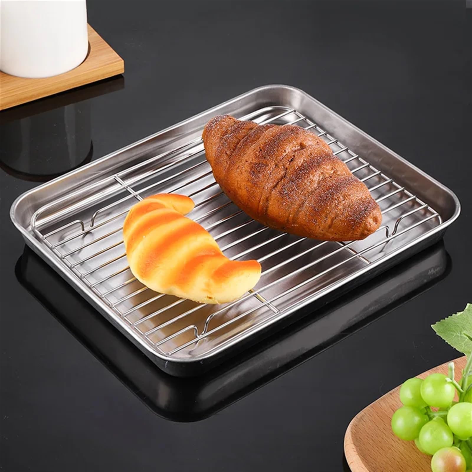 Bandeja de horno Bandeja de acero inoxidable 304 for barbacoa y pastel de frutas, estante de enfriamiento extraíble, bandeja antiadherente for barbacoa, plato cuadrado for hornear, bandeja for hornear