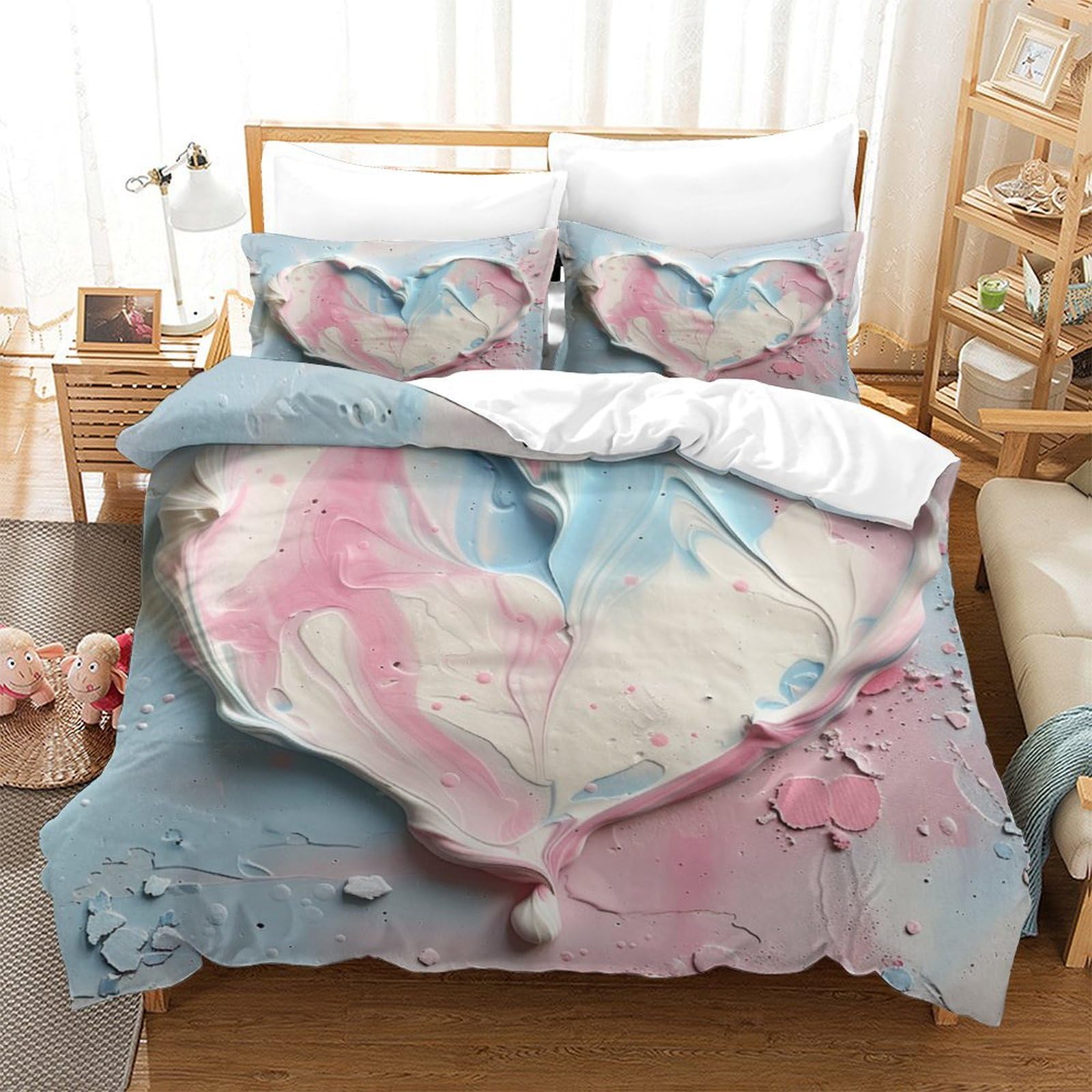 P1S9U7W5Y Dreamy Gradient Heart 3D Printed Duvet Cover Set 3pcs Microfiber Pink Blue Heart Bedding Set Super king（260x220cm）