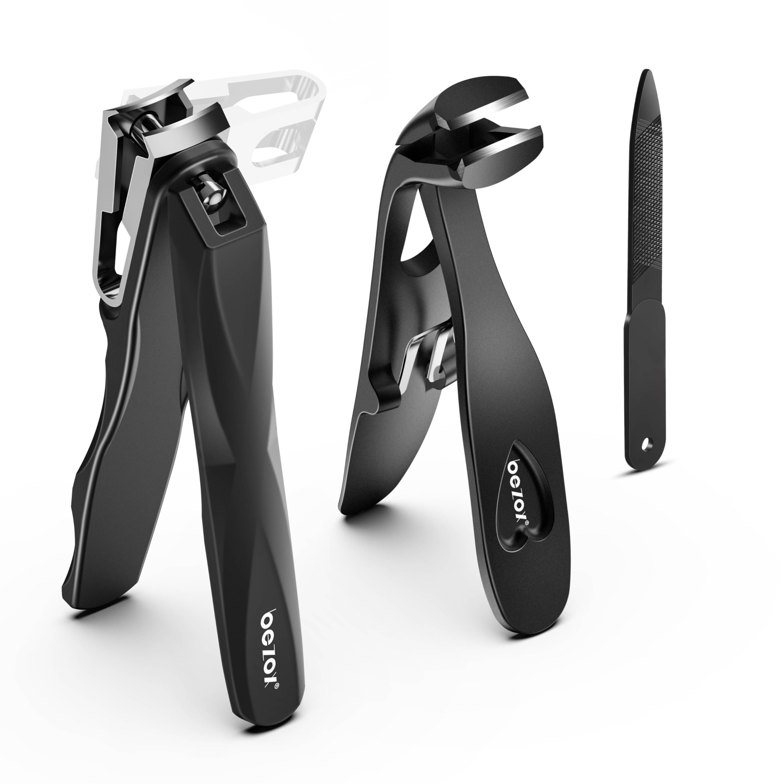 BEZOX Nail Clippers with Metal Nail File - Curved Head Toe Nails Clipper for Thick Nails for Seniors, Free Rotating Finger Nail Clippers for Adult -