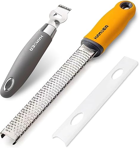 Hamoer Rallador Cítrico Naranja Lima Limón Cortador con Cuchillo de Canal Acero inoxidable con mango de goma antideslizante Juego de 2 herramientas