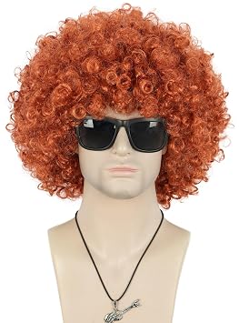 VGbeaty Adult Unisex 60s 70s 80s Short Orange Curly Afro Synthetic Disco Rocker Hippies Hair California Halloween Cosplay Anime Costume Wig Orange