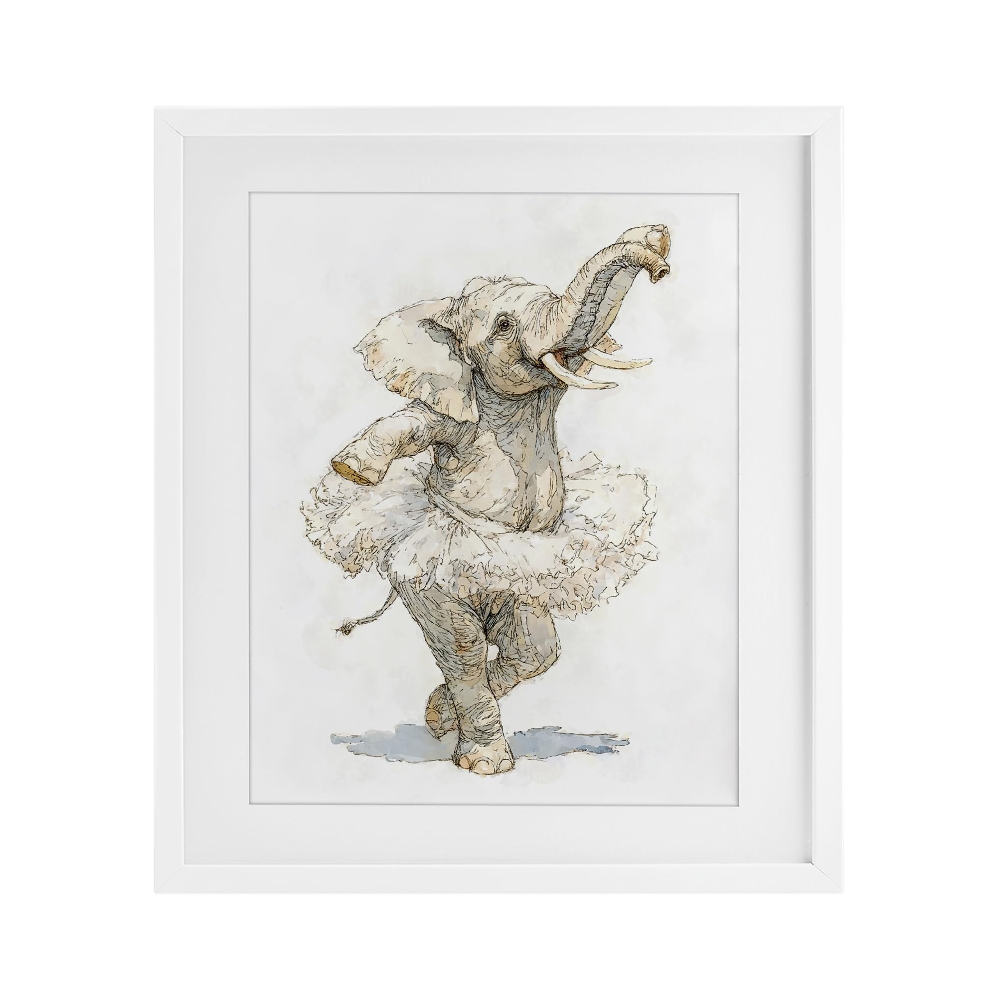 Affiche éléphant tutu ballet Stupell Industries cadre blanc 21 x 17