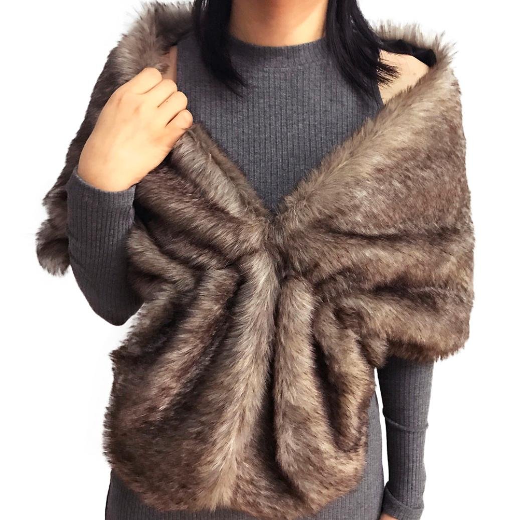 Homebaby Women's Brown2 Fashion Elegant Bridal Wedding Faux Fur Long Shawl, Stole Wrap Shrug Scarf (Free, )