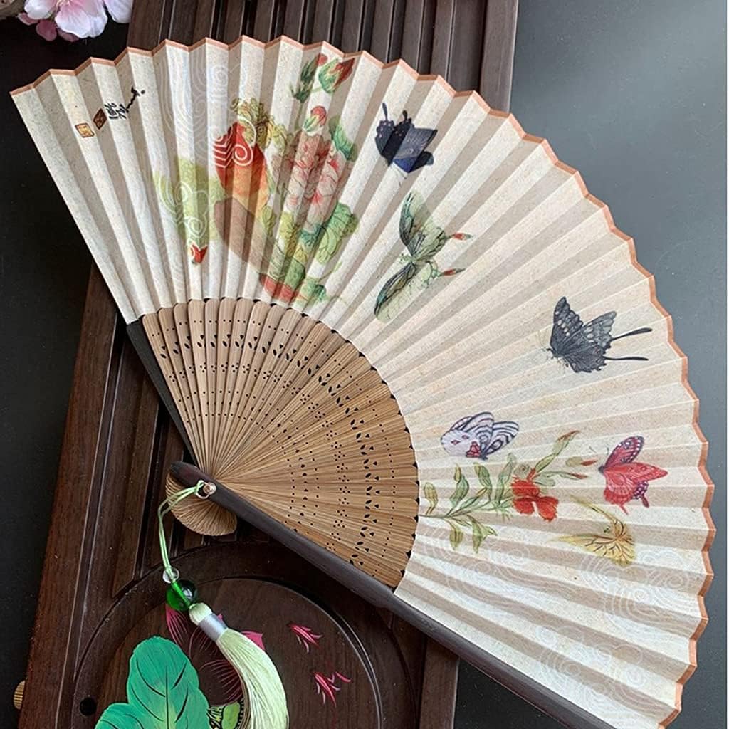 Folding Fan Women's Handheld Silk Fan Bamboo Frame Bamboo Frame Women's Hand Folding Fan Home Ceremonial Decorative Fan (Color : E) (B)