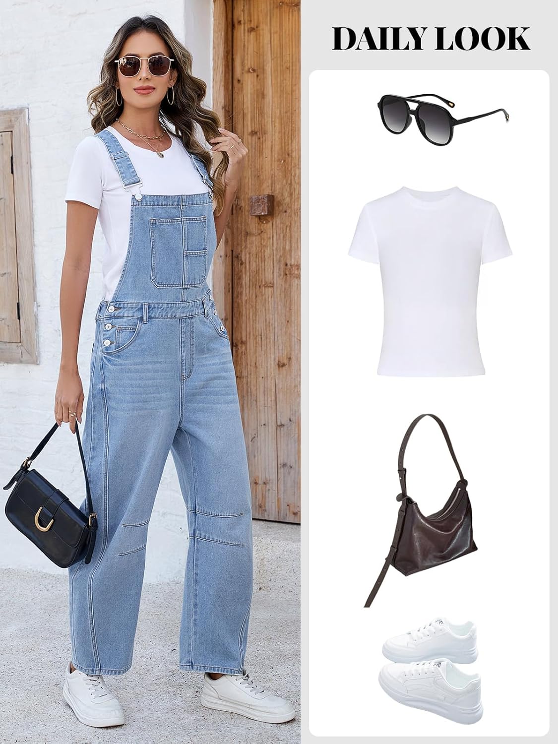 LONGBIIDA Women's Denim Overalls Barrel Wide Leg Loose Fit Bib Jean Romper Adjustable Strap Casual Jumpsuit - Image 4