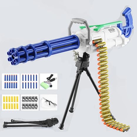 Amazon Co Jp Gatling Toy Gun Gatling Sponge Bullet Electric Toy Gun Continuous Shell Electric Toy Gun Eva Soft Bullet Manual Toy Gun Genuine Product For Ages 18 And Up Blue Hobbies