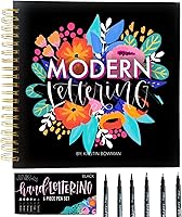 JuneLucy Calligraphy Kit for Beginners: 6-Piece Brush Pen Set + 170+ Page Modern Lettering Workbook