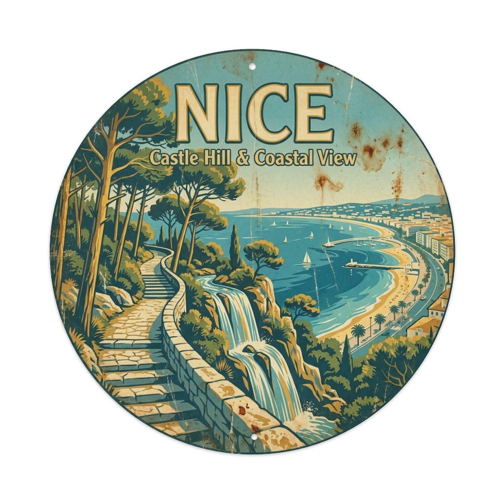 Olhnbad Style Castle Hill Coastal Panorama Culture Nice Travel Metal Tin Sign