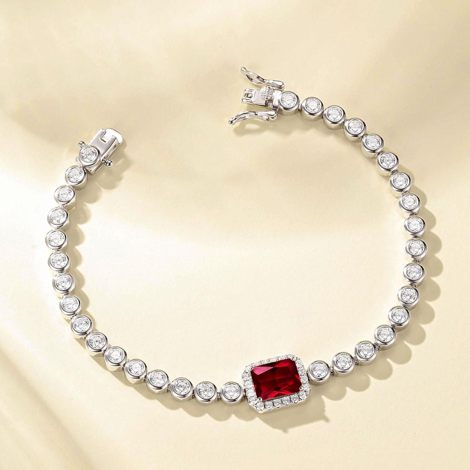 FANCIME 9 * 7mm Emerald Cut Birthstone Tennis Bracelet Bezel Setting Fine Jewelry Wedding Bridal Prom Birthday Gift for Women Her, Length 7.2 Inch