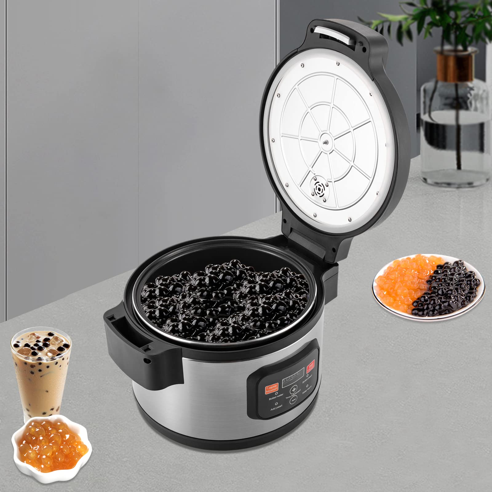 Commercial Boba Pot 12L Automatic Tapioca Cooker 1850W Non-stick Pearl Maker for Bubble Tea, Sago Pearl Milk Tea, with Touchscreen and Timer Function