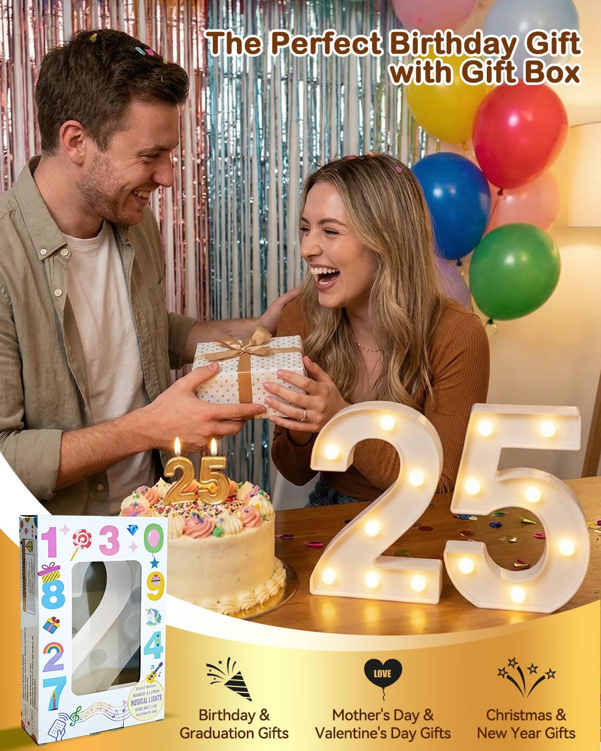Marquee Numbers Lights Sign with Birthday Music, LED Decorative Light up Number 1 with Remote for Party Anniversary Decorations Wedding Christmas Home Decor, Battery Operated, White Plastic