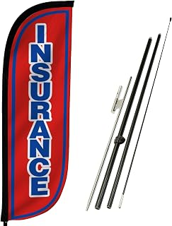 LookOurWay Feather Flag Pole Kit - 7 Feet Tall Advertising Banner with Fiberglass Pole Set and Ground Spike for Business Promotion - Financial Services Flags - Insurance