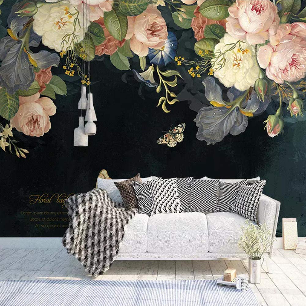 Papier Peint 3D Mural Fleur Pastorale Peinture À L'huile Peinture Murale Noir Papier Peint