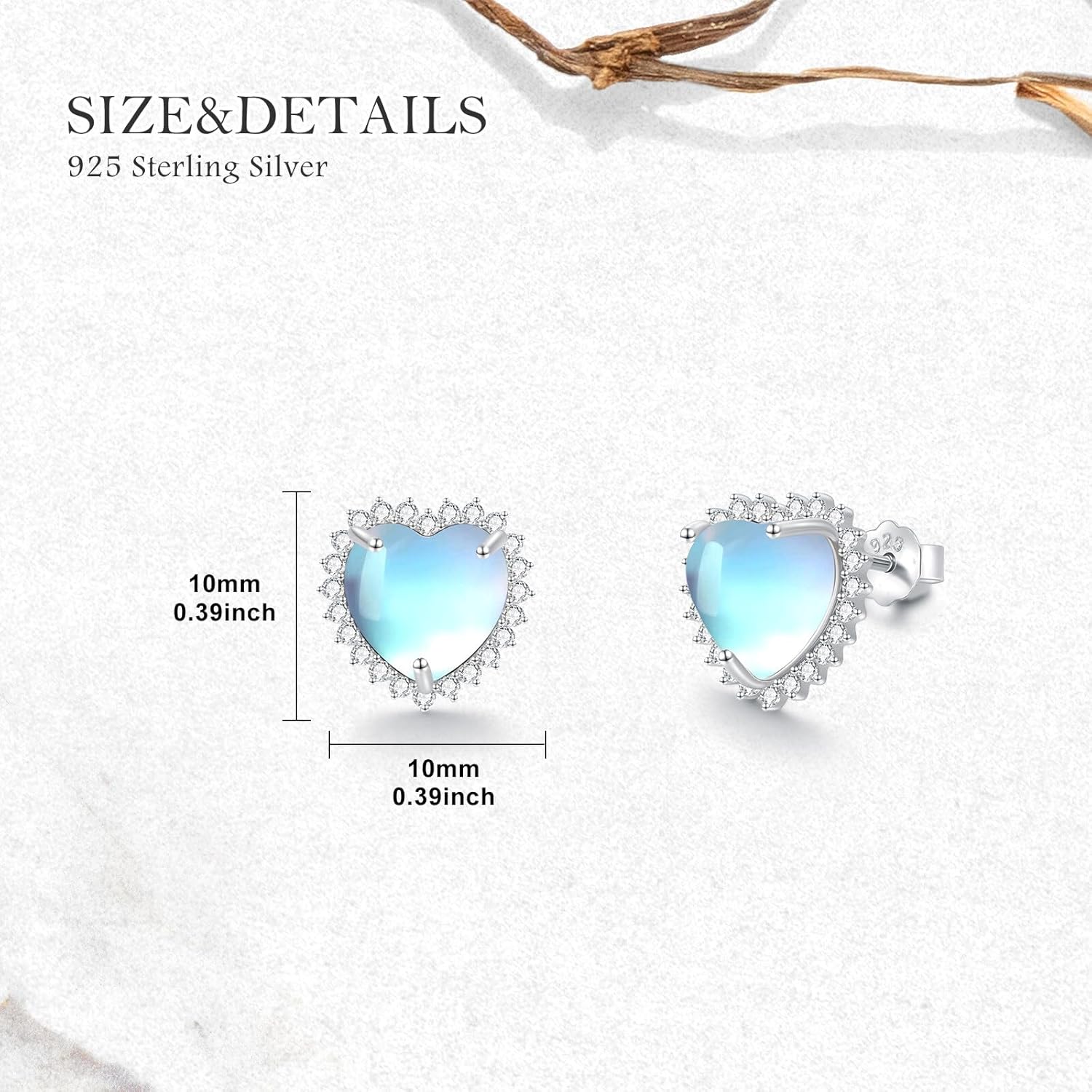 Moonstone Stud Earrings for Women 925 Sterling Silver Moonstone Heart Stud Earring Ladies Jewelry Gifts - Image 5