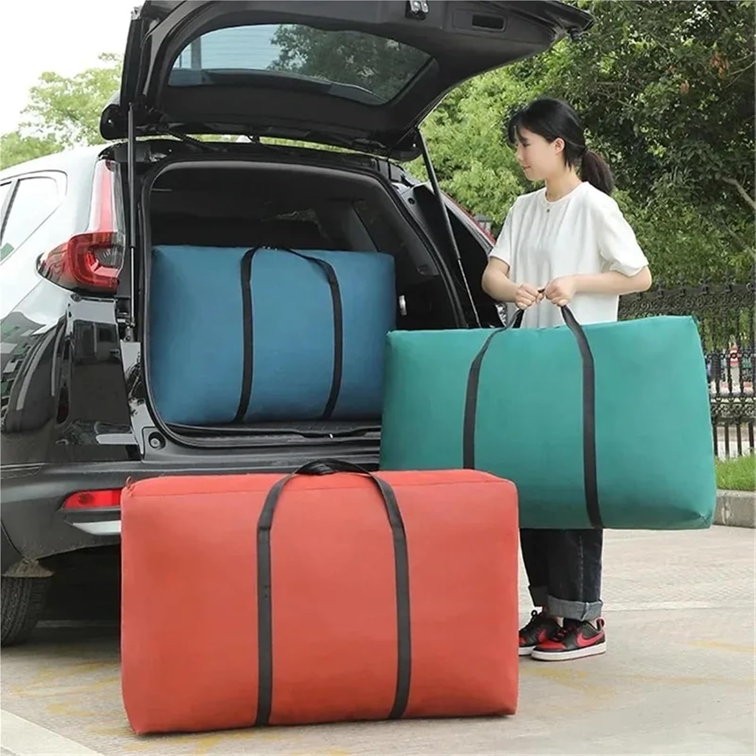 Heavy Duty Moving Bags Big Capacity Storage Bag Portable Waterproof Quilt Clothes Closet Under-Bed Packing Organizer(Black,180L 100x60x30cm)