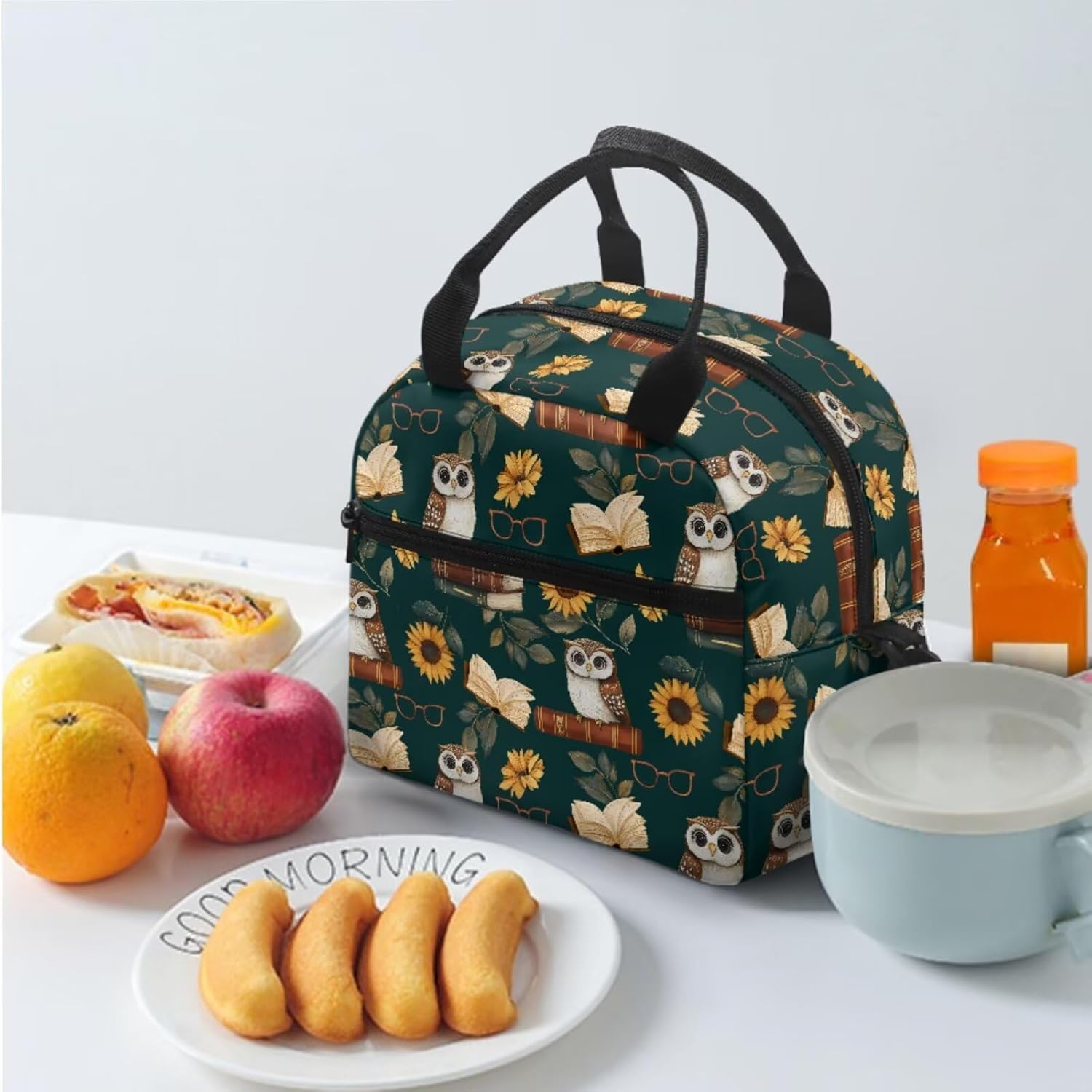 Owl Backpack for School Teens Girls 12-14 Sunflower Insulated Lunch Bag for Kids 4 in 1 Personalized Print Pencil Case with Slots Lightweight Water Bottle Cover Sleeve