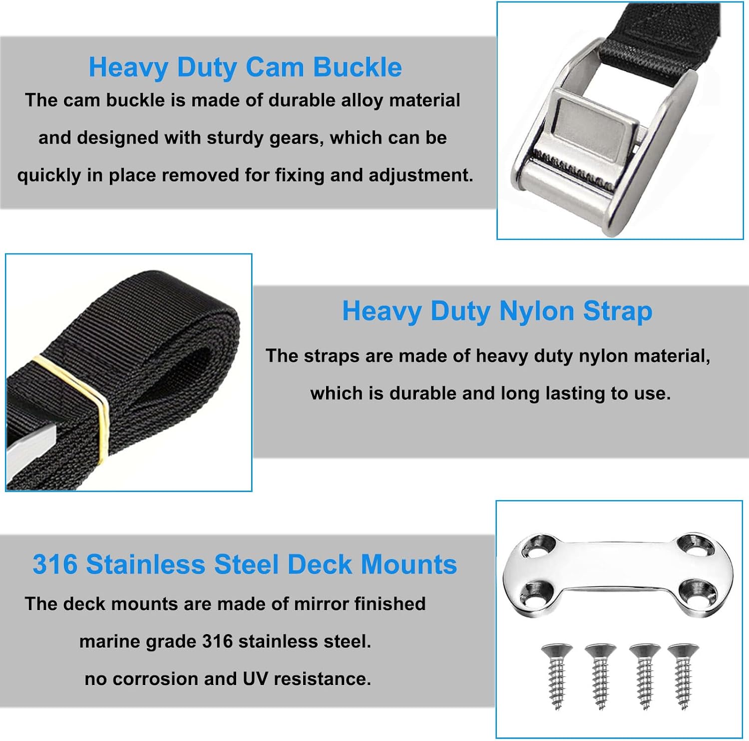 Universal Cooler Tie-Down Strap Kit - Cam Buckle Lashing Straps Compatible with YETI & RTIC Coolers