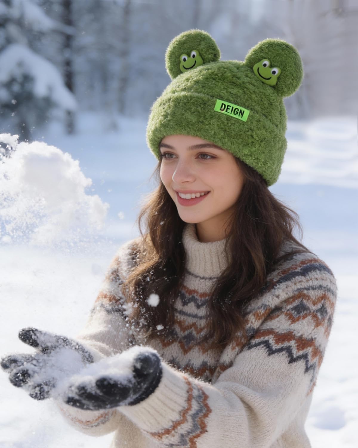 BOLLEY JOSS Womens Winter Beanies Cute Woollike Knitted Frog Hat Women Lady Girl Crochet Sheep Christmas Hats - Image 2