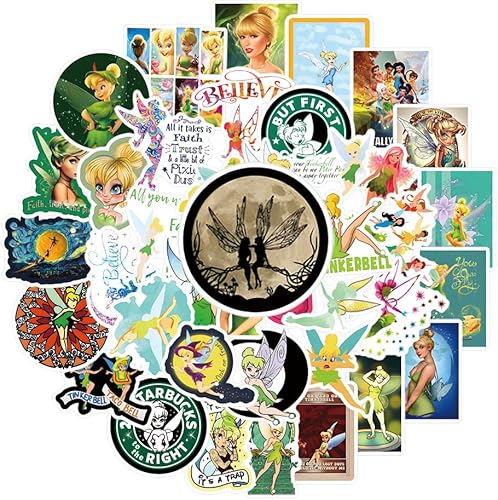 Miniatura 7 de Paquete de 60 calcomanías de Campanilla, calcomanías de vinilo de dibujos animados impermeables para botella de agua, laptop, teléfono, álbumes de