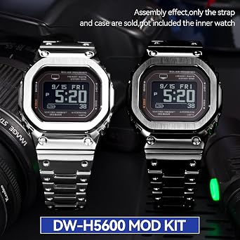 MOD Kit Metal Watchband and Watch Case Compatible with Casio For G-SHOCK Men's DW-H5600 316 Stainless Steel Bracelet Band Strap and Bezel