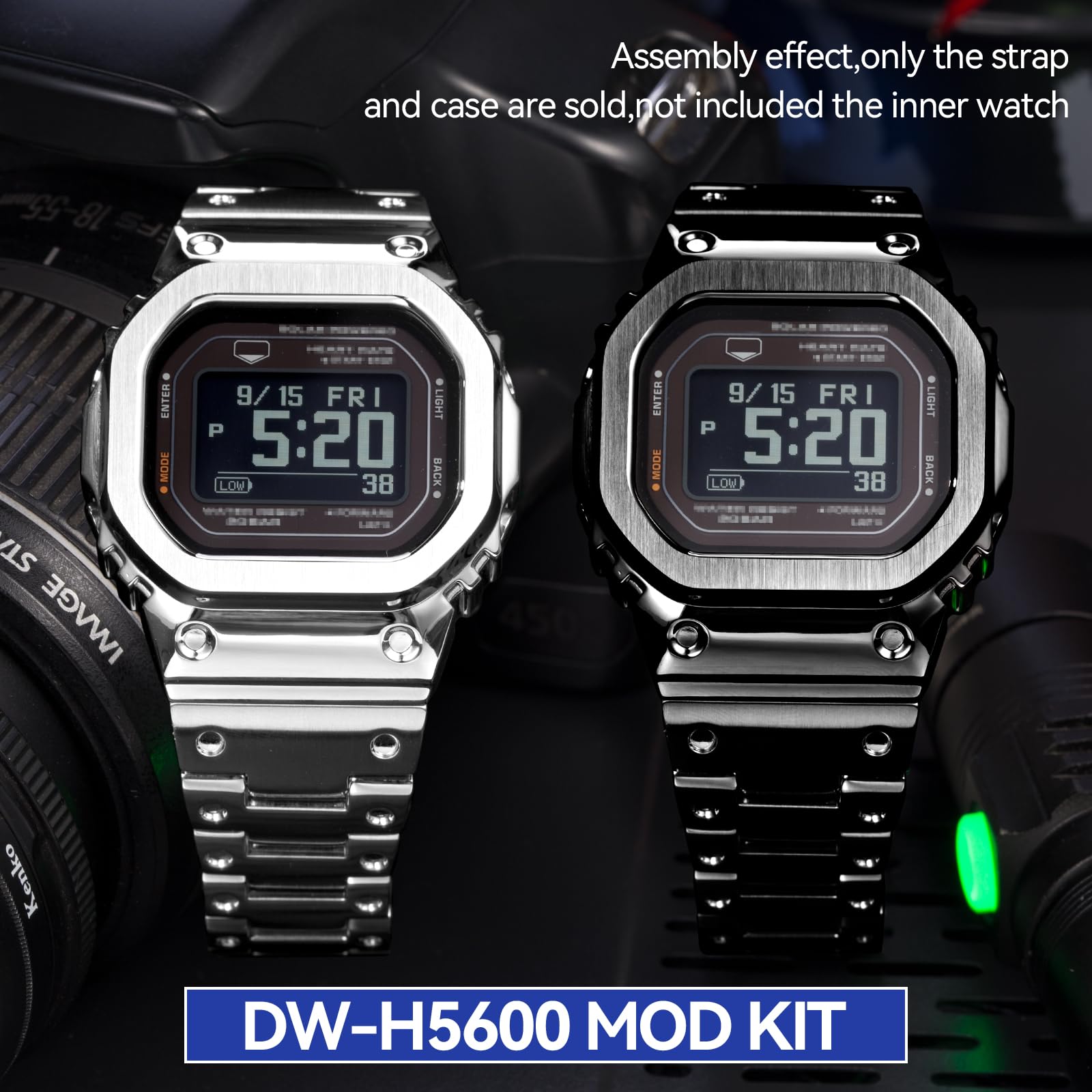 Zestaw MOD metalowy pasek do zegarka i etui na zegarek kompatybilny z Casio dla mężczyzn G-SHOCK DW-H5600 316 bransoletka ze stali nierdzewnej pasek i ramka