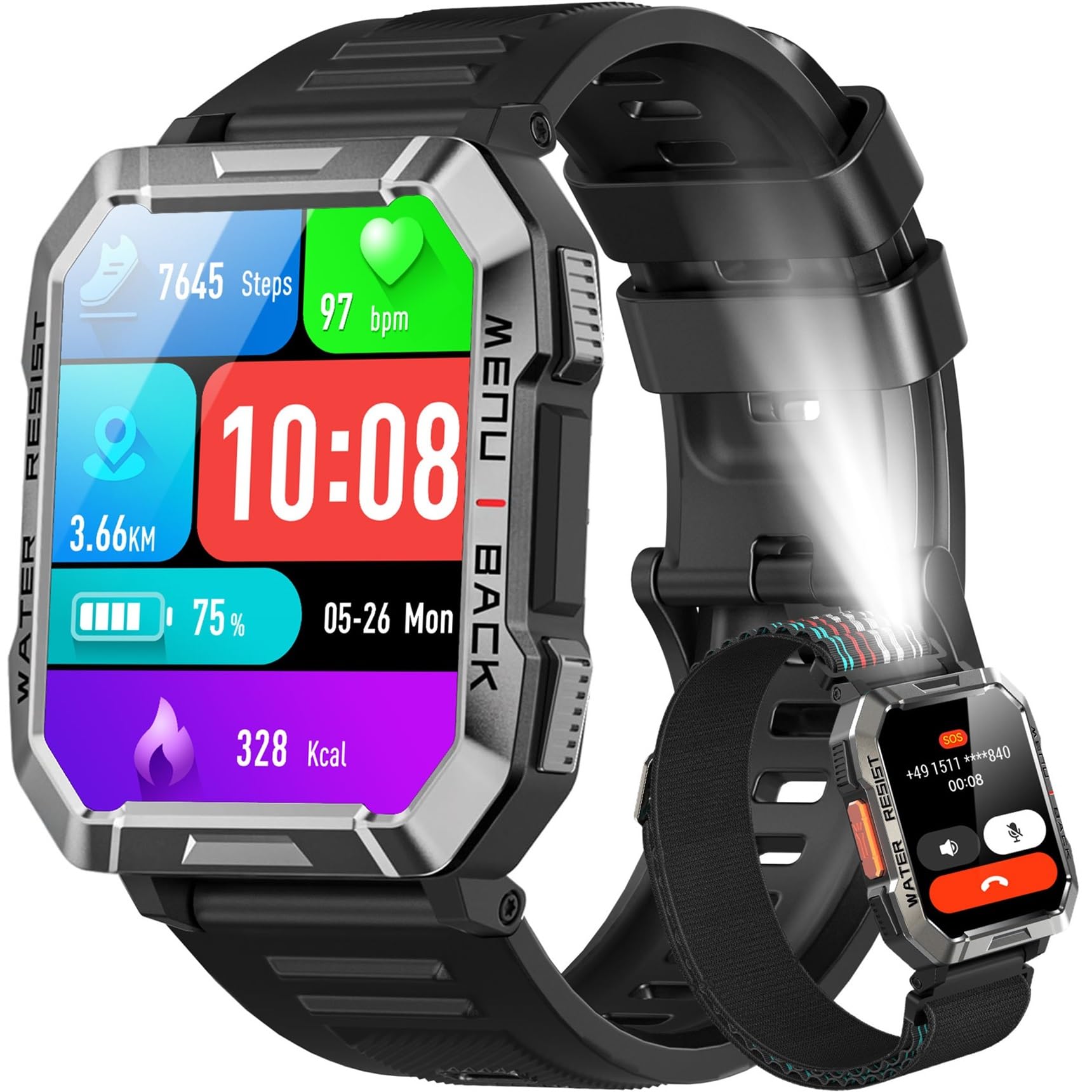 Blackview Reloj Inteligente Hombre - Llamadas Bluetooth, 2.01” Smartwatch Hombre con Linterna, Brújula, Pulsómetro, Monitor de Sueño, Podómetro, Notificación, Pulsera Actividad 100+ Modos Deportivos
