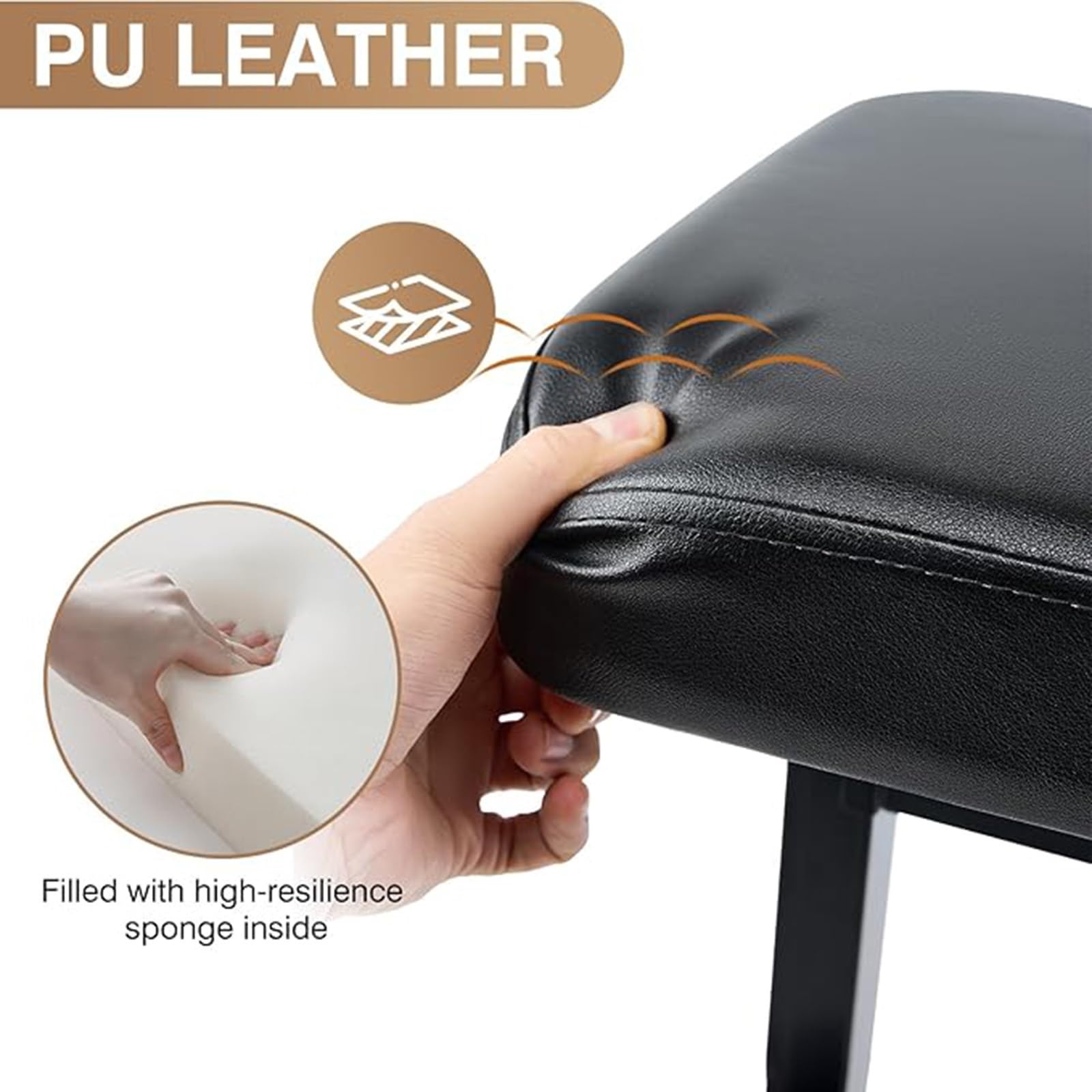 Banco de Piano Taburete Acolchado con Respaldo Silla de músico Resistente Asiento de Teclado Ajustable en Altura con pies de Goma Antideslizantes(A)