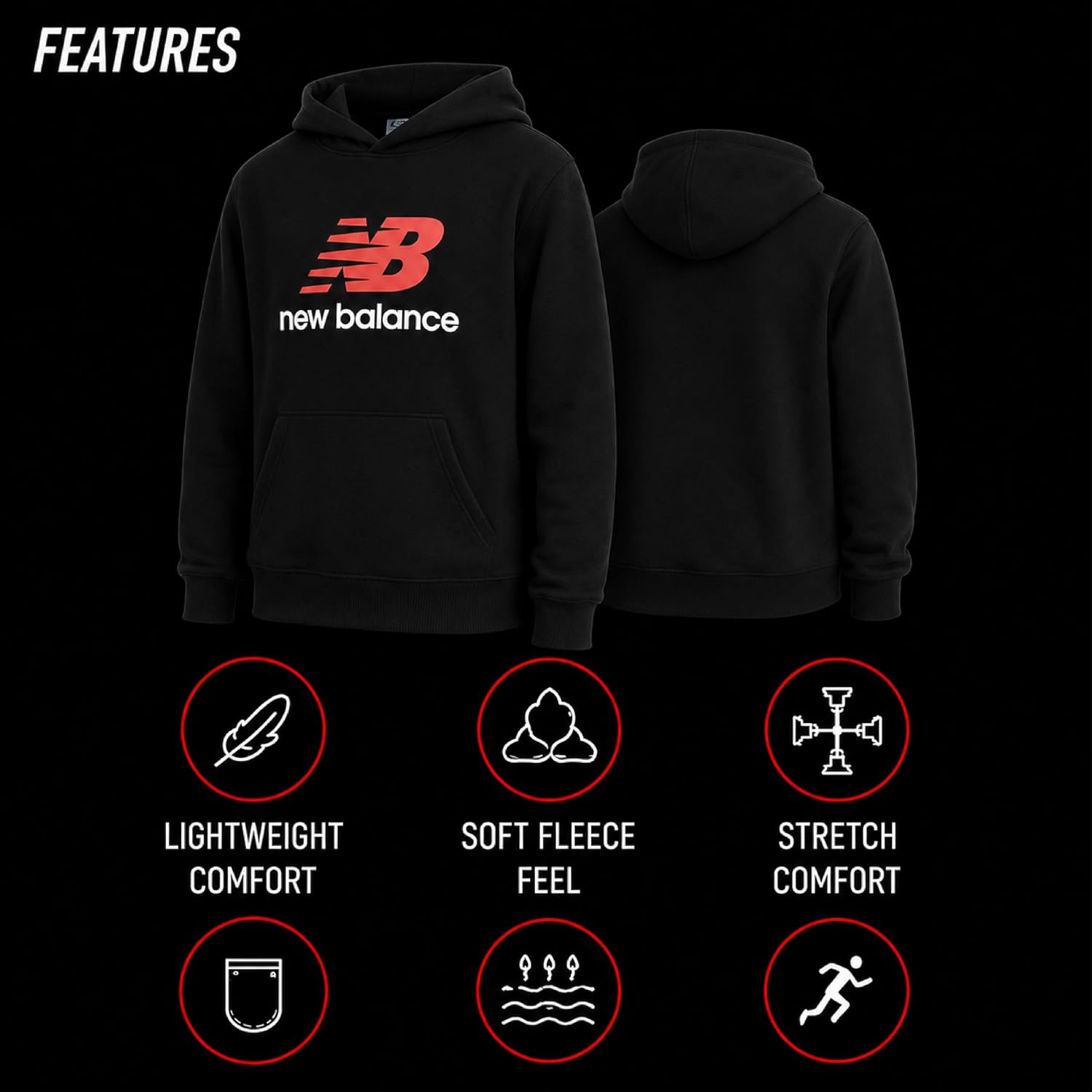 New Balance Active Boys Hoodies - Lightweight Double Fleece Lined Pullover Boys Hoodie Sweatshirt with Pockets (8-20)
