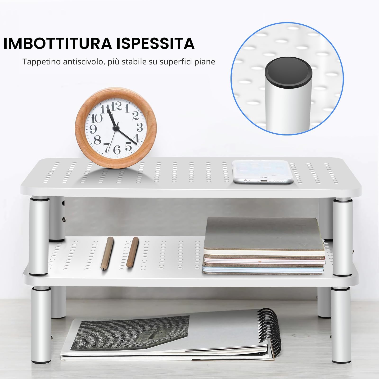 suptek supporto per monitor Rialzo per monitor regolabile in altezza per computer, PC, laptop, stampanti fino a 20 kg Rialzo per monitor in metallo salvaspazio con piattaforma di ventilazione, bianco